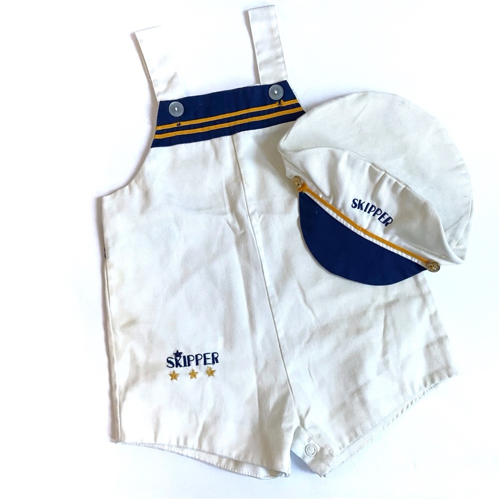 Vintage 1980s Toddler Boy Skipper Outfit Matching Hat Nautical Sailor Costume